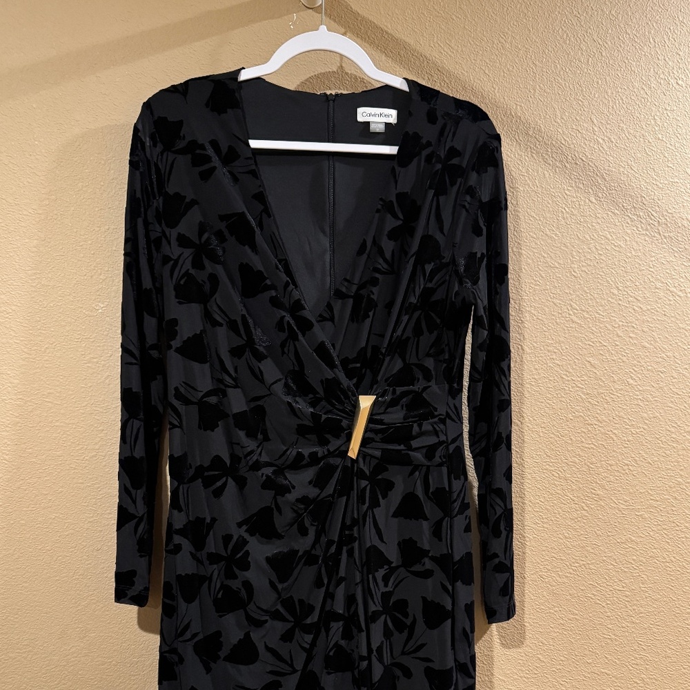 Calvin Klein Black Velvet Floral Dress